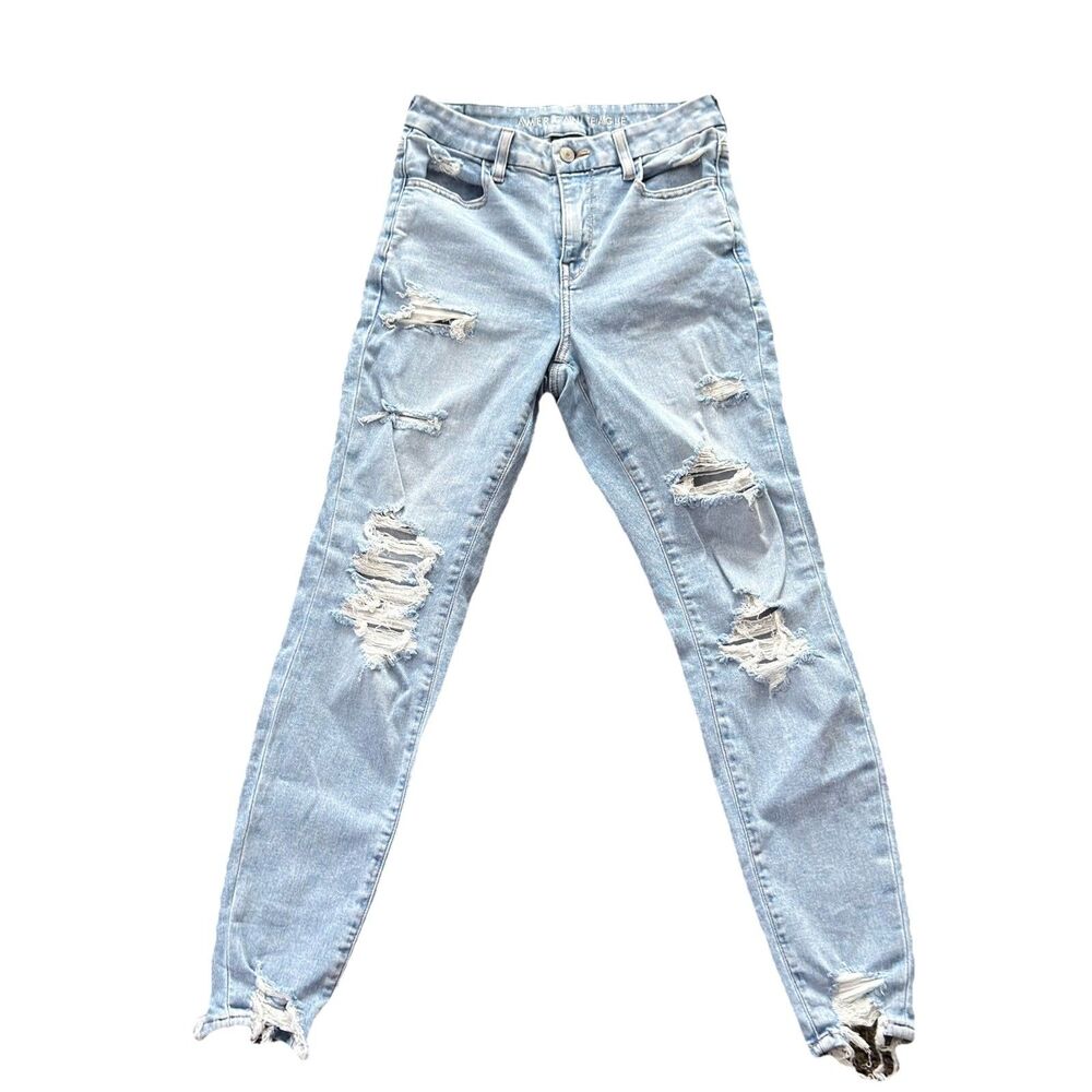 American Eagle Women's Size 4 Light Blue Skinny Hi-Rise Jeans with Faded Jegging